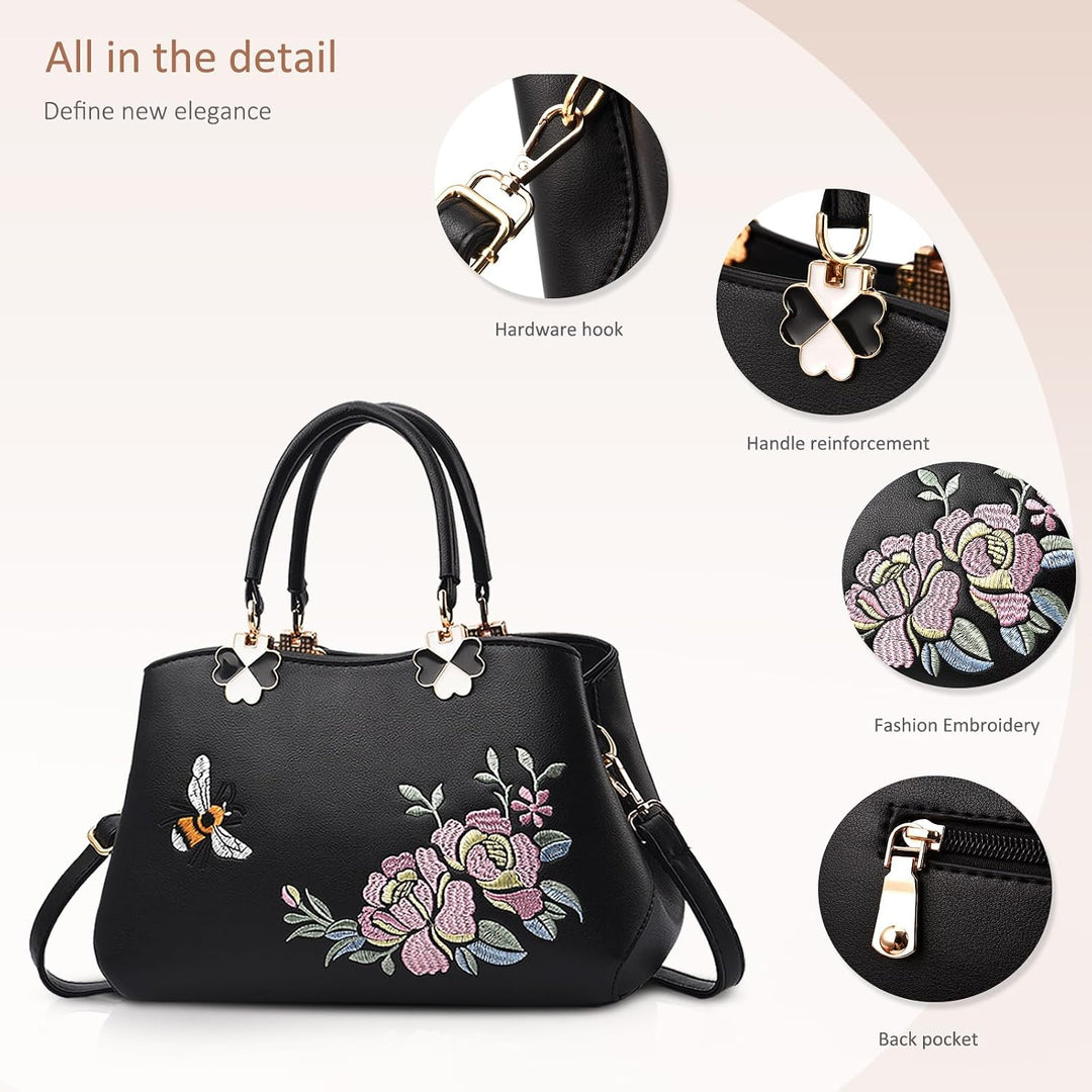 NICOLE&amp;DORIS Handtaschen Damen Mode Schultertasche Geldbörse Retro Umhängetasche Frau Tote Stickerei