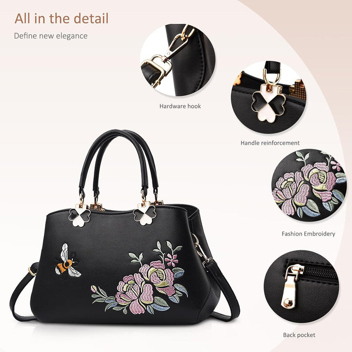 NICOLE&amp;DORIS Handtaschen Damen Mode Schultertasche Geldbörse Retro Umhängetasche Frau Tote Stickerei