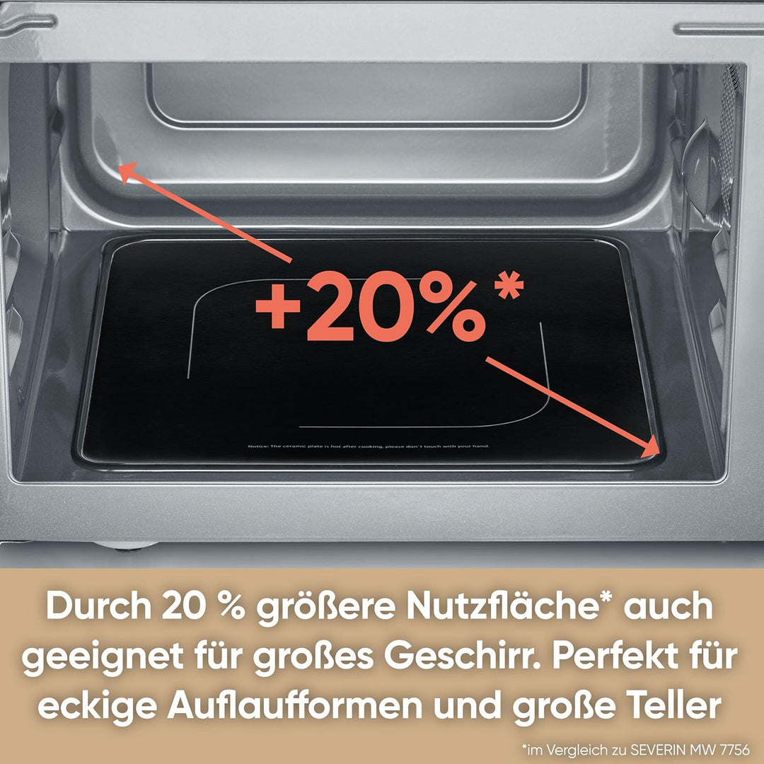 SEVERIN 2-in-1 Mikrowelle mit Glasboden und Grill, Mikrowellengerät zum Auftauen und Erhitzen, Mikro