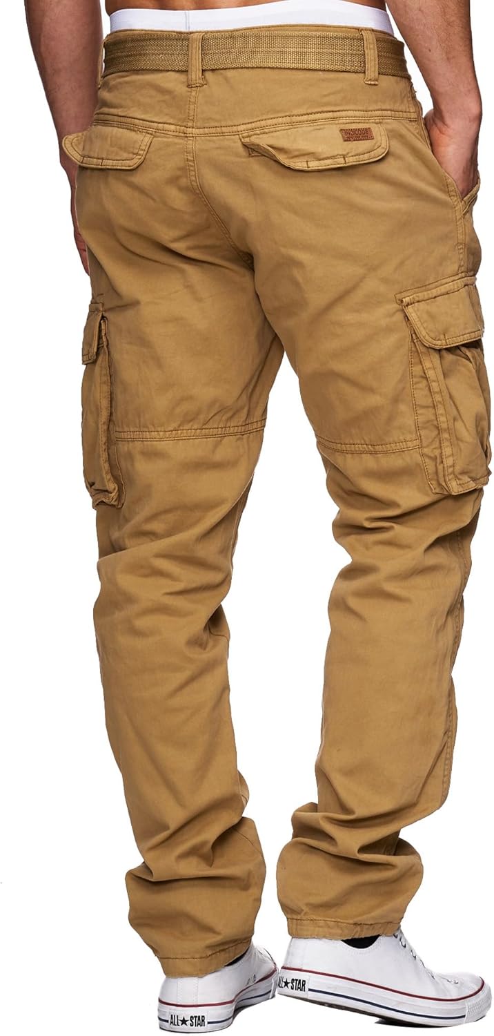 Indicode Herren William Cargohose aus Baumwolle m. 7 Taschen inkl. Gürtel | Outdoorhose S Amber, S A