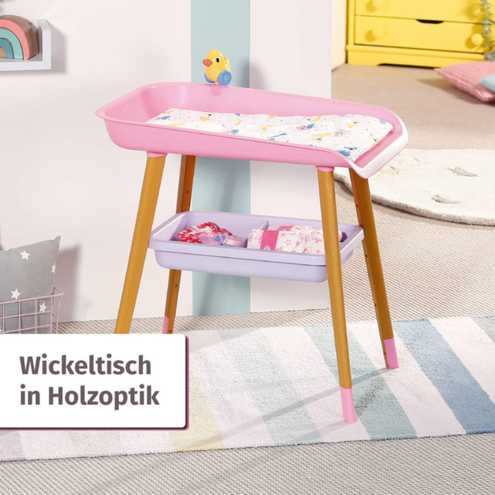 Zapf Creation 829998 BABY born rosa Wickeltisch mit Holz-Optik und abnehmbaren Tuch-Halter Single