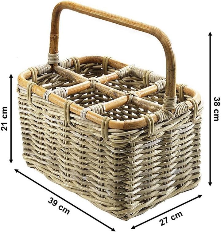 Kobolo Flaschenkorb Flaschenträger für 6 Flaschen aus grauem Rattan