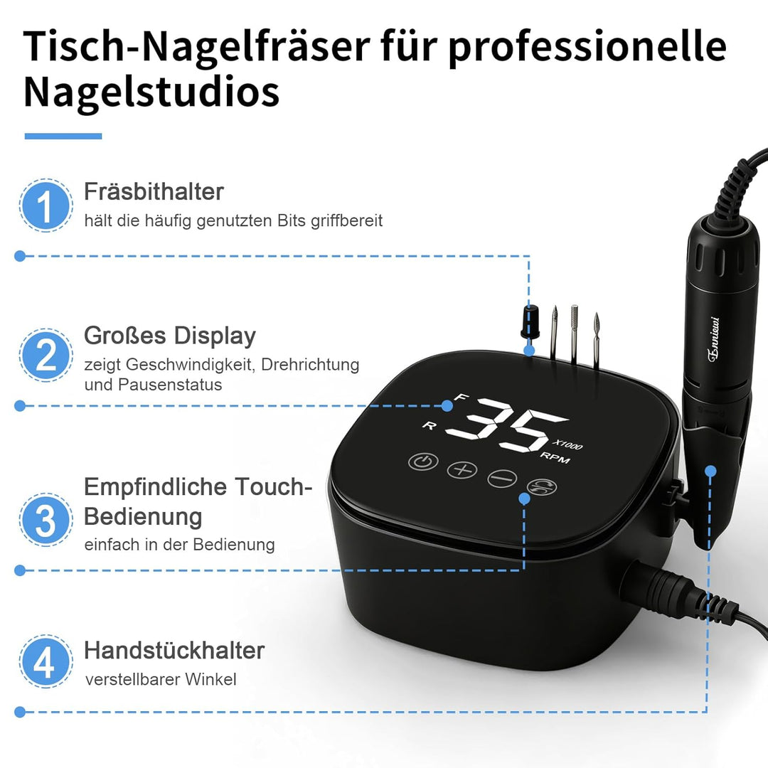 Nagelfräser für Gelnägel 35000 U/Min, Touch-Bedienung 35W, LED Display Elektrische Fräser Maniküre P