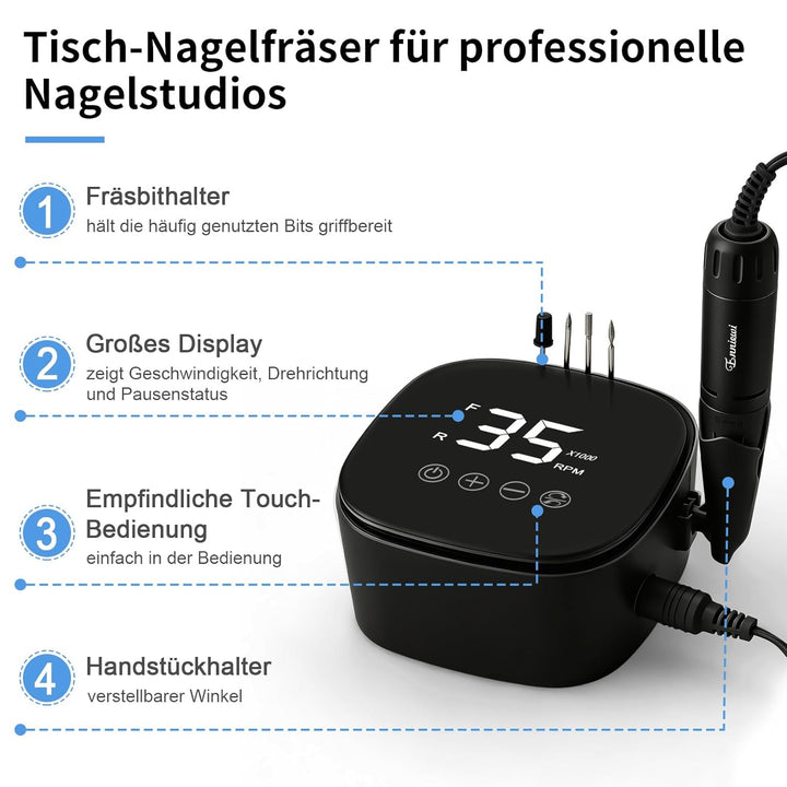 Nagelfräser für Gelnägel 35000 U/Min, Touch-Bedienung 35W, LED Display Elektrische Fräser Maniküre P