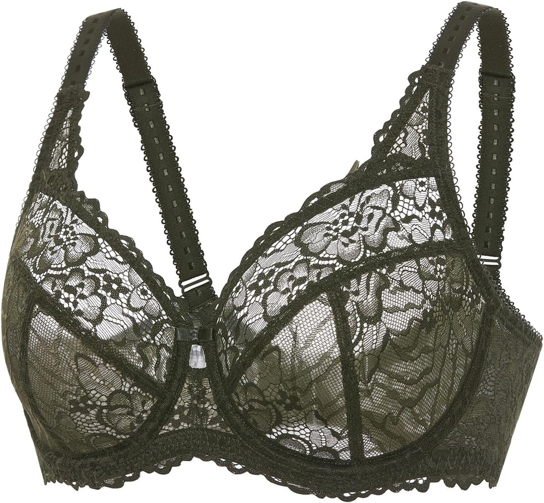 DELIMIRA Damen Minimizer BH Grosse Grössen ohne Polster Vollschalen mit Spitze 75G Olivgrün, 75G Oli