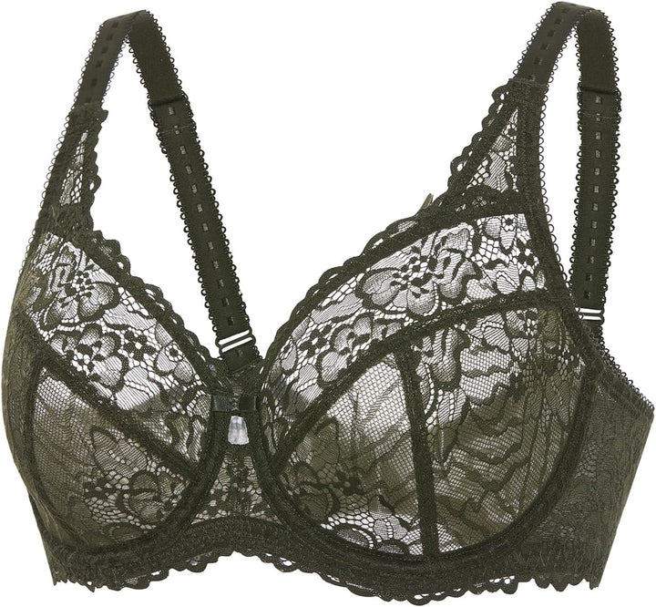 DELIMIRA Damen Minimizer BH Grosse Grössen ohne Polster Vollschalen mit Spitze 75G Olivgrün, 75G Oli