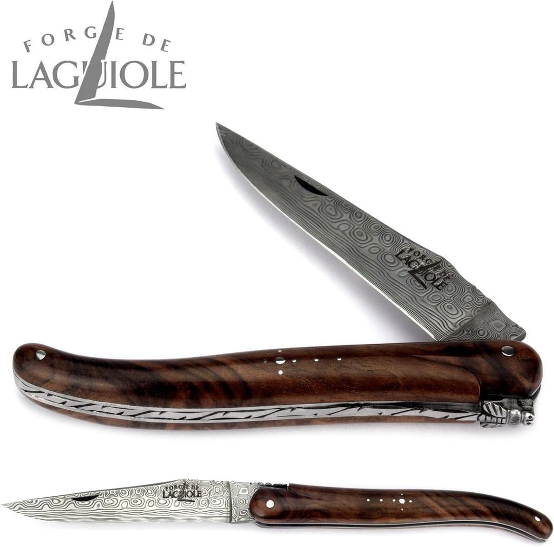 Forge de Laguiole Collection Taschenmesser - 12 cm - Griff Nussbaum - Klinge 10 cm Damast-Stahl