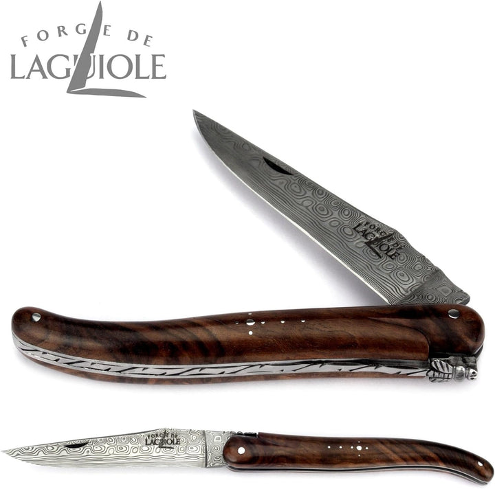 Forge de Laguiole Collection Taschenmesser - 12 cm - Griff Nussbaum - Klinge 10 cm Damast-Stahl