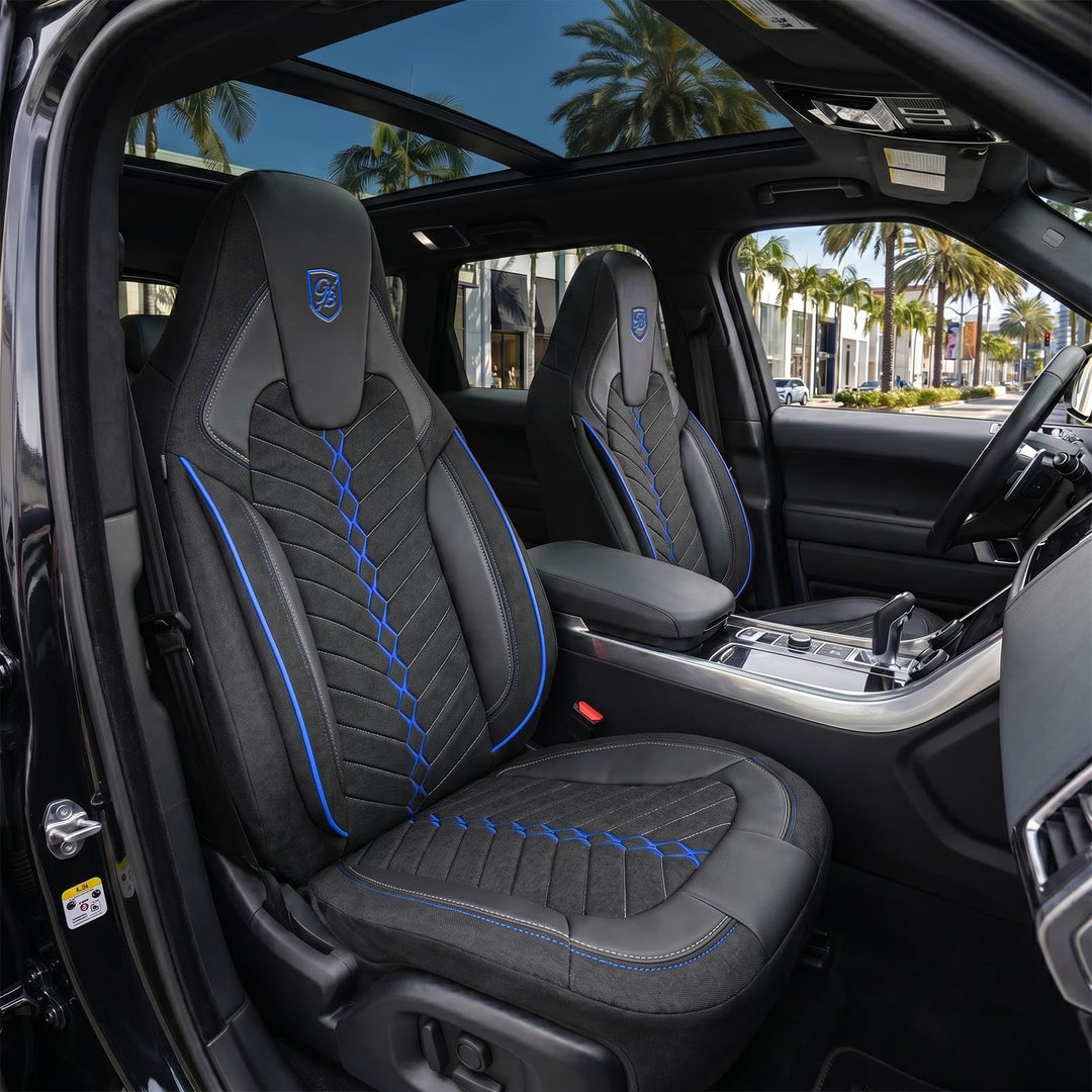 Autositzbezüge Universal für PKW & SUV – Premium Vordersitze Auto Sitzbezug aus Leinen, Schwarz-Blau