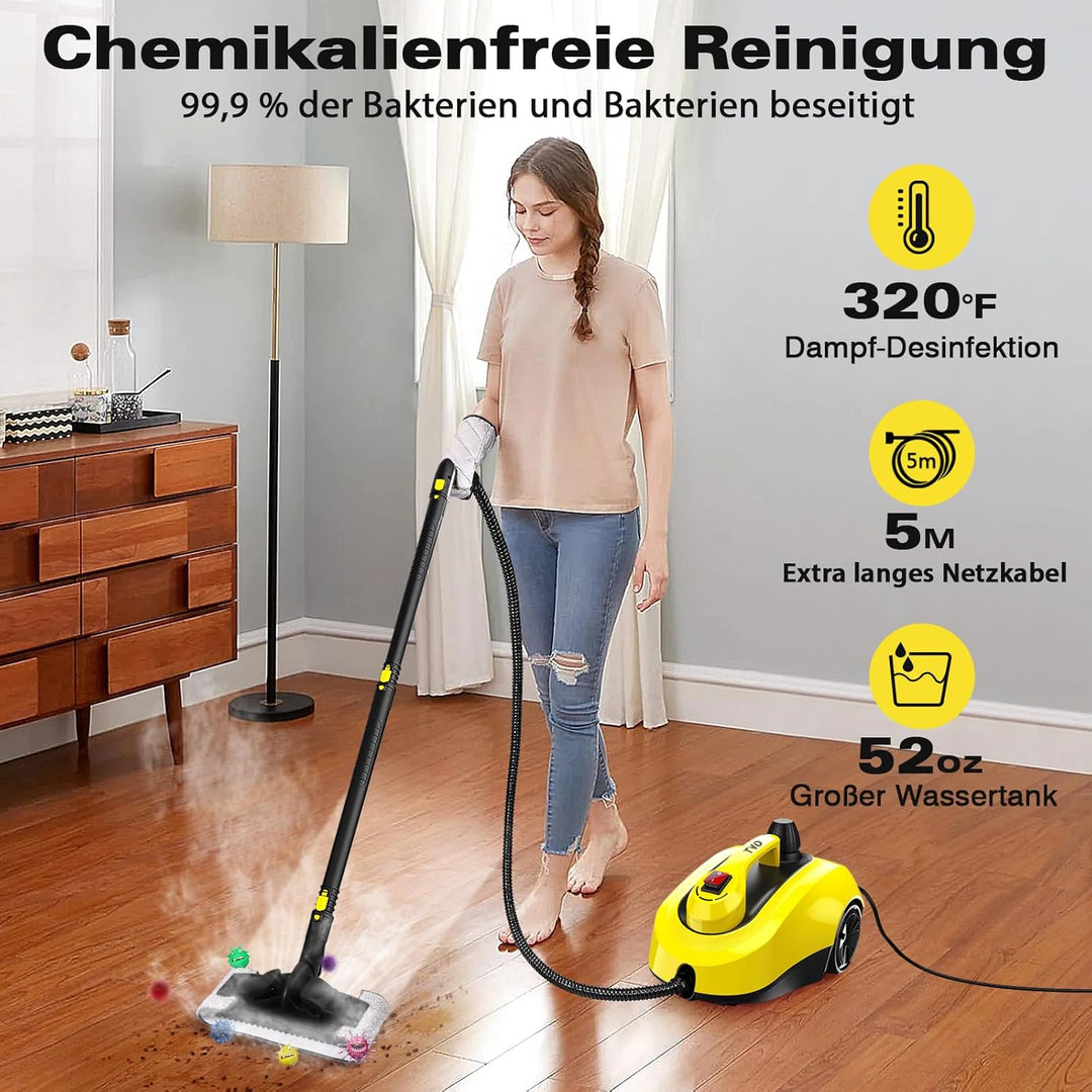 TVD Dampfreiniger, Polstermöbelreiniger, Dampfreiniger mit 5 m extra Langem Netzkabel für Bodendampf