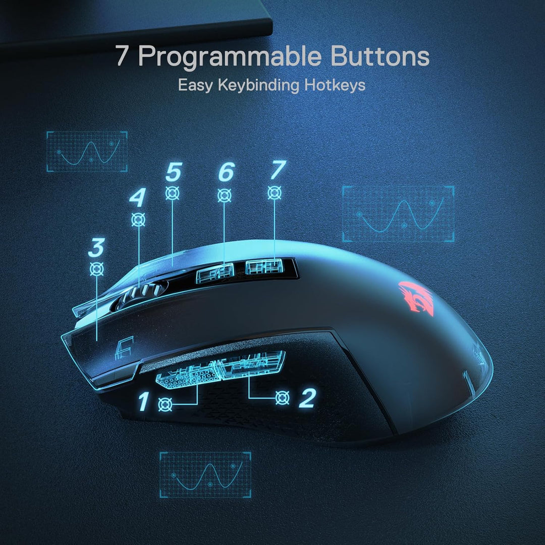 Redragon M693 LIT Kabellose Gaming-Maus, 12800 DPI-Mäuse mit 3-Modus-Verbindung, BT & 2,4G kabellos,