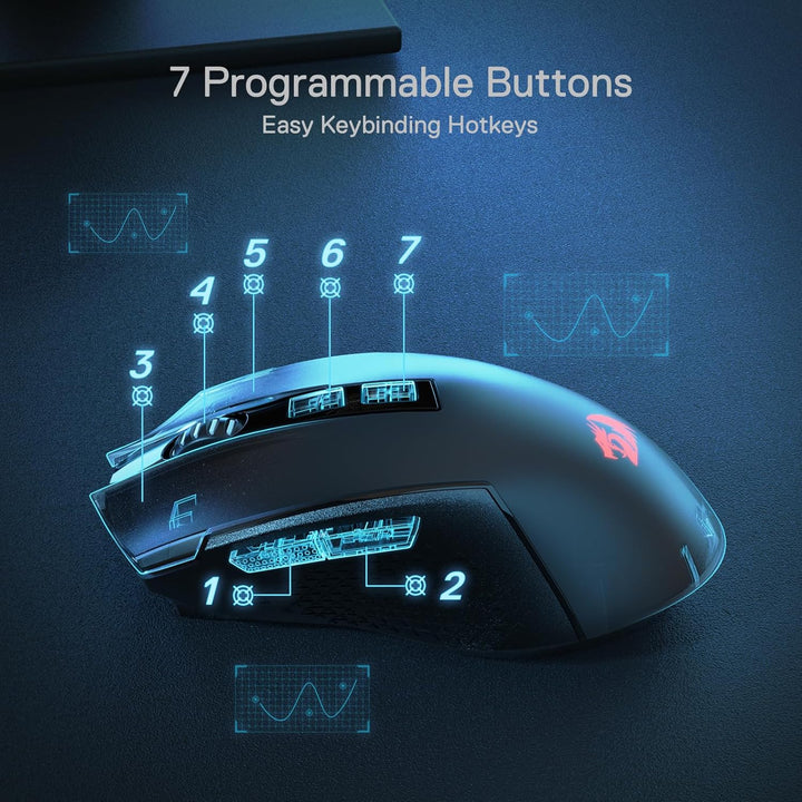 Redragon M693 LIT Kabellose Gaming-Maus, 12800 DPI-Mäuse mit 3-Modus-Verbindung, BT & 2,4G kabellos,