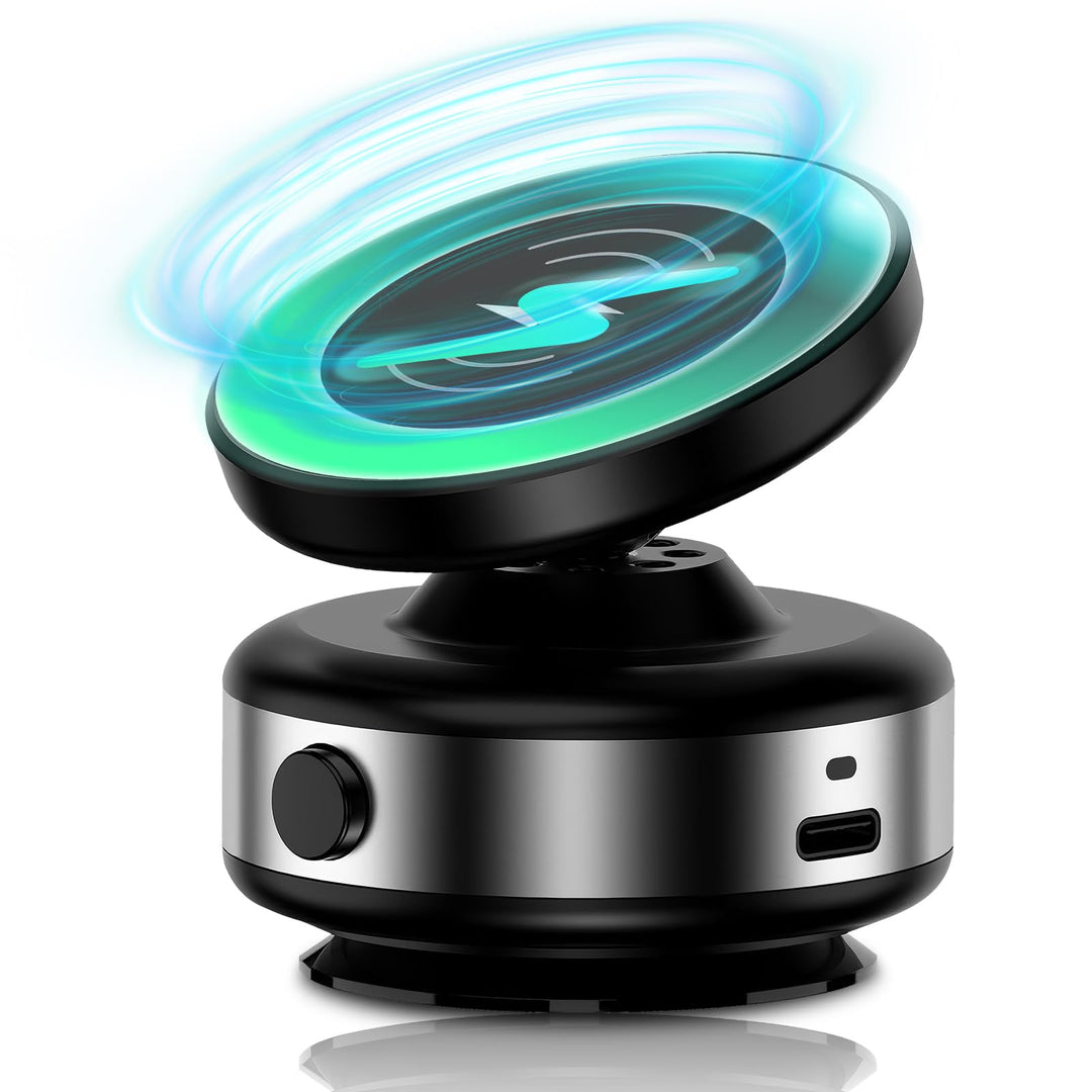 15W Wireless Charger Handyhalterung Auto – Magnetisch mit Elektrischem Vakuum-Saugfuss, 360° Kugelge