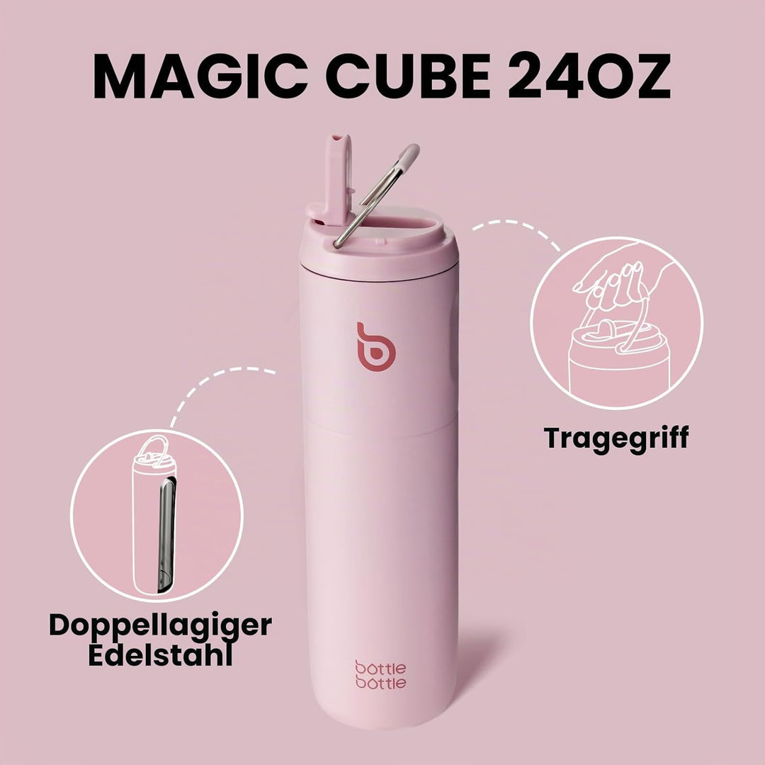 BOTTLE BOTTLE Isolierte Trinkflasche 680 ml(24oz) mit Strohhalm, Deckel und Griff für Sport, Reise,