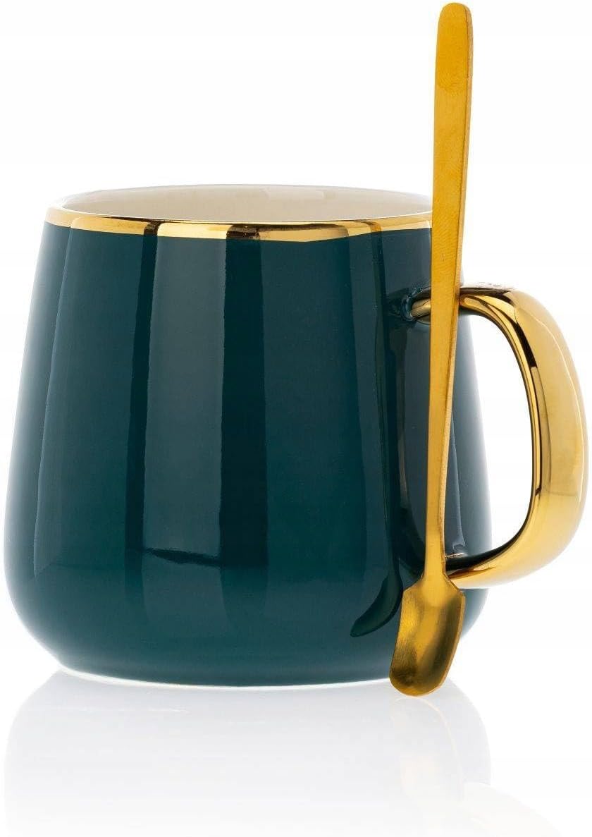 HowHomely Keramik Kaffeeservice für 4 Personen Modern - Grün Set mit Kanne, 4 Tassen und Serviertabl