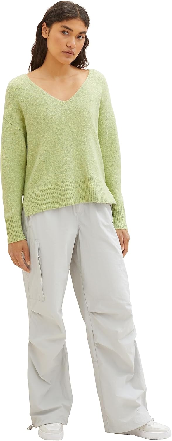 Tom Tailor Denim Damen 1038392 Basic Pullover mit V-Ausschnitt (1er Pack) S 32542-dusty Pear Green M