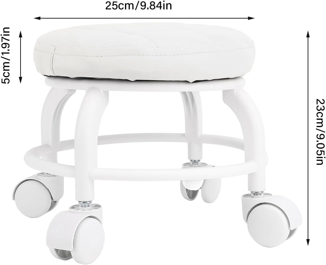Niedriger Rollsitz, PU-Leder, Niedriger Hocker, Stummgeschaltetes Rad, Drehbar, Niedrige Höhe, Runde