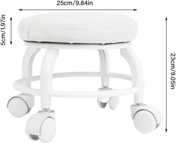 Niedriger Rollsitz, PU-Leder, Niedriger Hocker, Stummgeschaltetes Rad, Drehbar, Niedrige Höhe, Runde