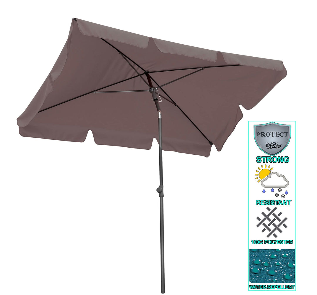 QUICK STAR Balkon Sonnenschirm 200x125cm Balkonschirm Rechteckig Knickbar Taupe Gartenschirm UV 50