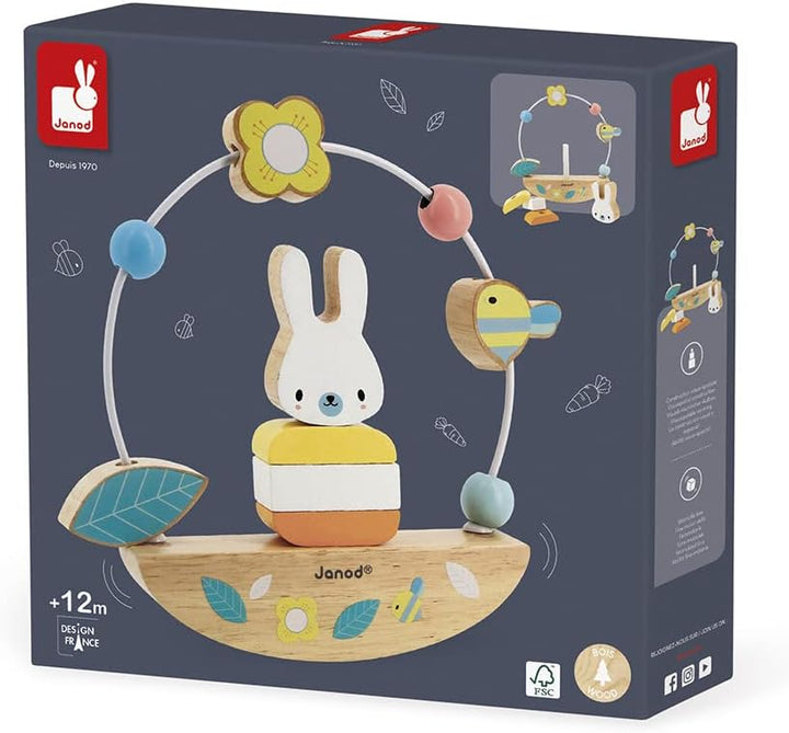 Janod - Motorikschleife mit Hase Pure - Entwicklungsspielzeug aus Holz - 3 Lernaktivitäten - Feinmot