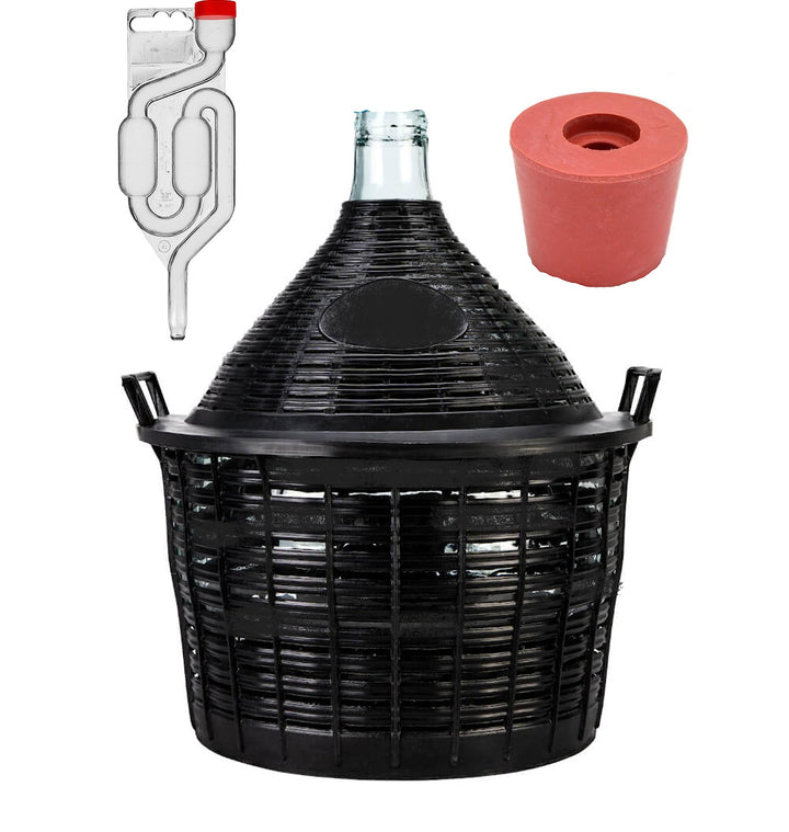 lilawelt24 Glasballon 20L Set mit Gärröhrchen und Gummistopfen - Weinballon im Schutzkorb - Hergeste