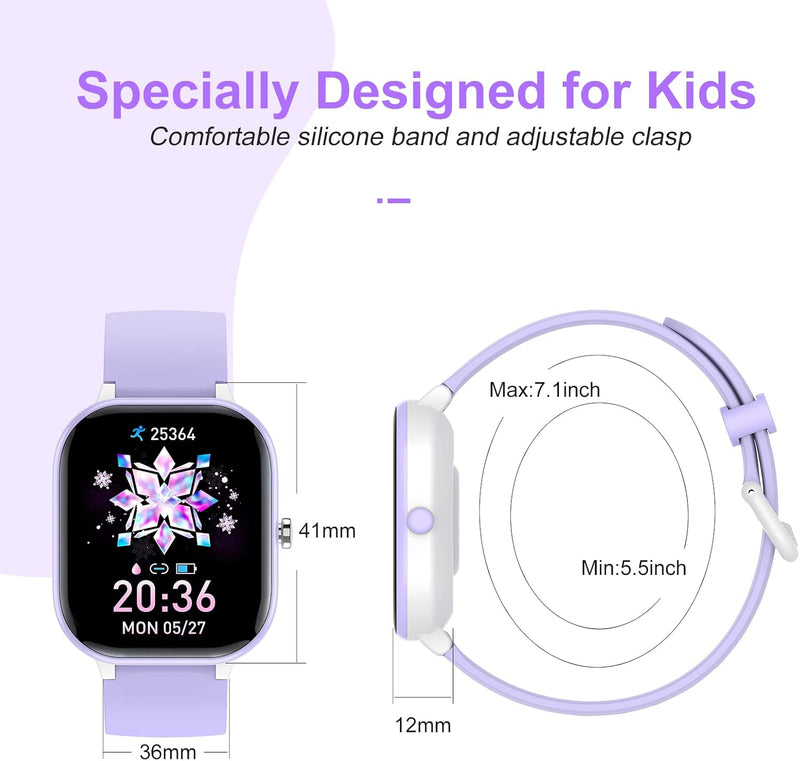 HENGTO Weiches Silikon-Smartwatch-Ersatzarmband, 16 mm, für Jungen und Mädchen A-Purple, A-Purple