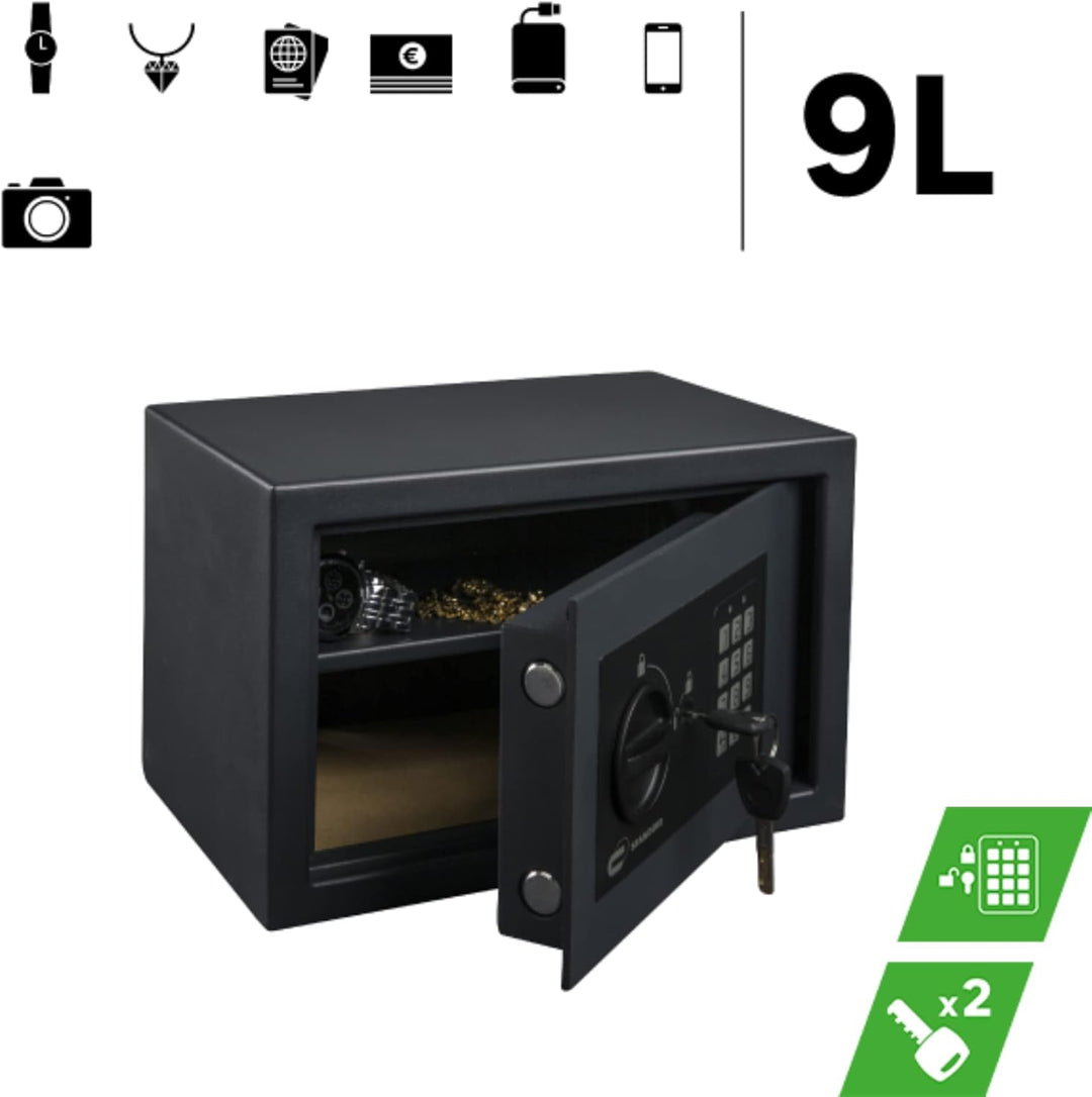 STANDERS - Elektronischer Safe - 9L - 20 x 31 x 20 cm - Wandtresor - Code-Safe - 2 Sicherheitsschlüs