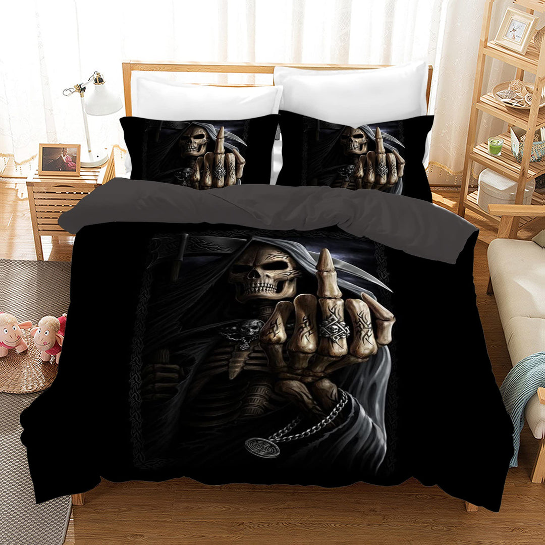 MIQEBX Totenkopf Bettwäsche 135x200cm Halloween Gotisch-Bettbezug Für Teenager,3D Schädel und Rosen