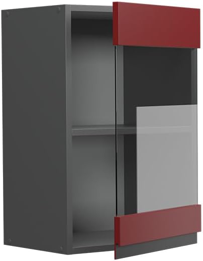 Vicco Küchenschrank Glas R-Line, Rot/Anthrazit, 40 cm J-Shape Rot Hängeglasschrank 40 cm grifflos, R