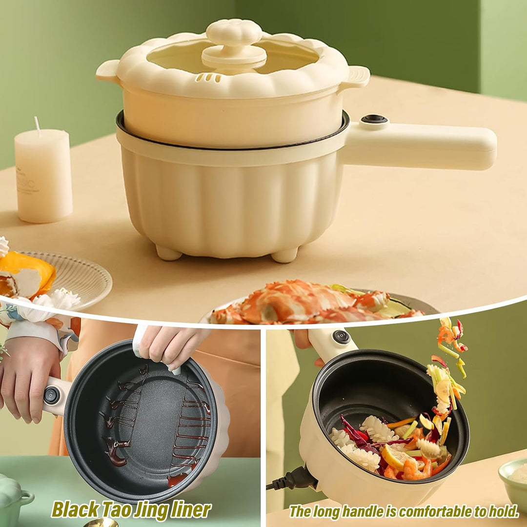 Elektrische Hot Pot Topf 2L Mit Dampfgarer, Elektrischer Hot Pot, Mini Antihaft Multikocher, Antihaf