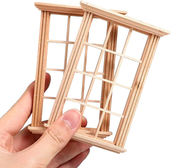Cabilock 8 Stück Puppenhaus Fensterrahmen aus Holz, 12-Raster Miniatur Fenster 1:12 Modellbau Zubehö