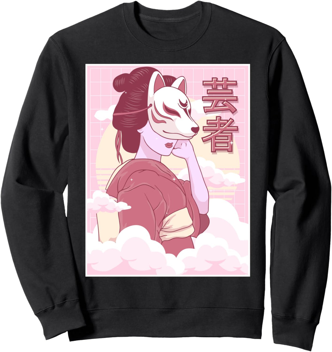 Geisha Kitsune Maske Japanische Fuchsmaske Sweatshirt