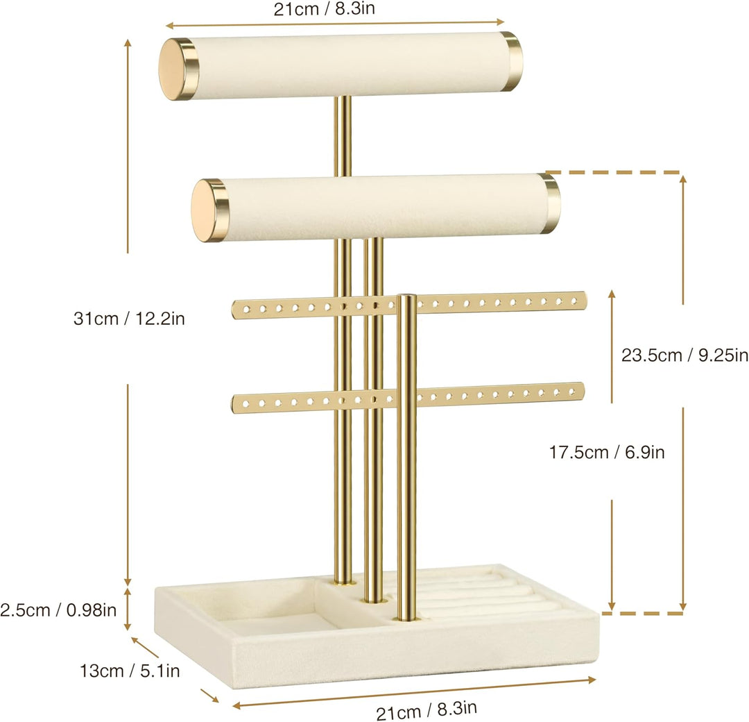 Schmuck Organizer mit 3 Ebenen - Beige Schmuckständer Armbänder, Abnehmbarer T-Steg Schmuck Ständer,