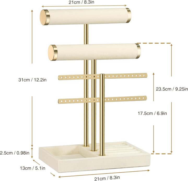 Schmuck Organizer mit 3 Ebenen - Beige Schmuckständer Armbänder, Abnehmbarer T-Steg Schmuck Ständer,