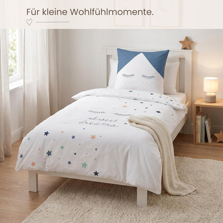 Sterne Mädchen-Bettwäsche Set · Kinderbettwäsche Sweet Dreams · Wende Motiv Wimpern · 2 teilig - Kis