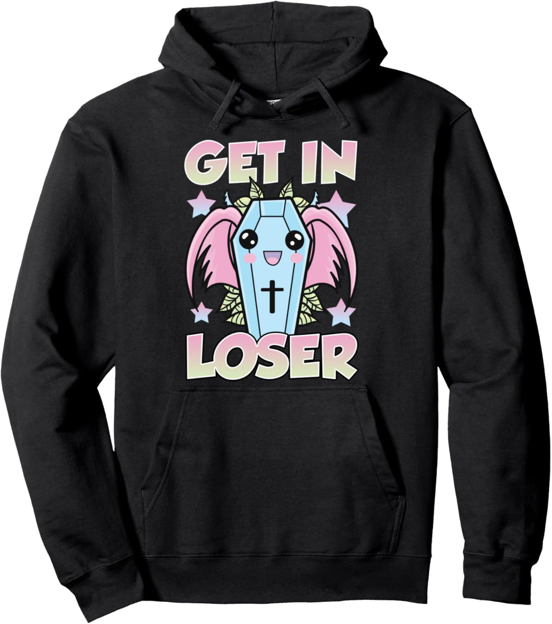 Cute & Funny Get In Loser Kawaii Coffin Anime Goth Pun Pullover Hoodie