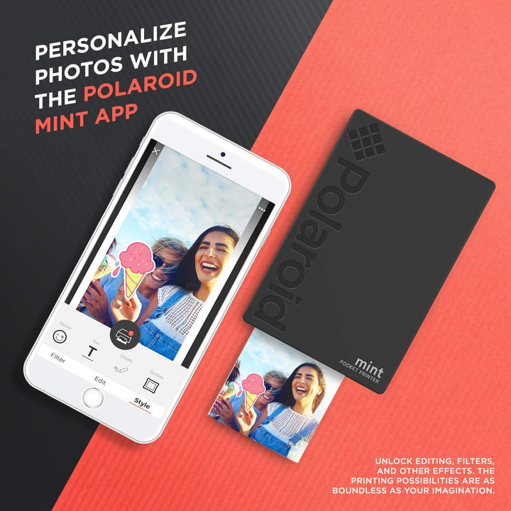 Polaroid Mint: Taschendrucker mit Zink-Papier. Bluetooth für Android- und iOS-Geräte. Druckt in selb