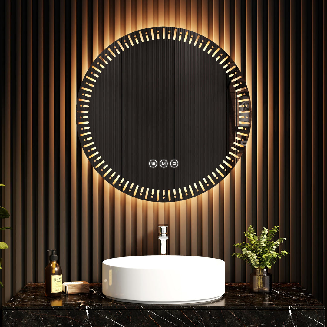 EMKE Badspiegel mit Beleuchtung Rund LED Spiegel 70 cm Runder Badspiegel mit Touchschalter, Dimmbar,