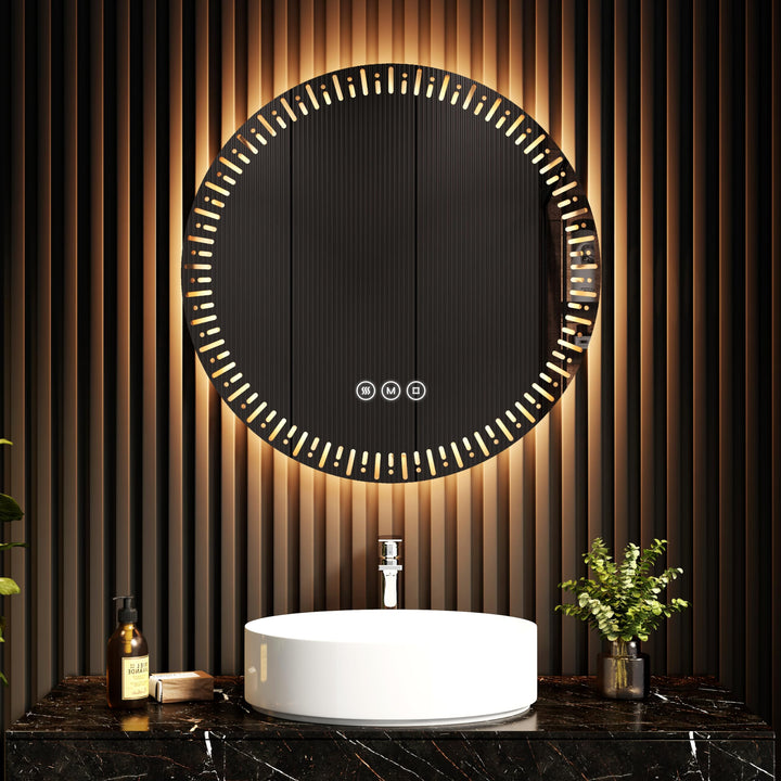 EMKE Badspiegel mit Beleuchtung Rund LED Spiegel 70 cm Runder Badspiegel mit Touchschalter, Dimmbar,