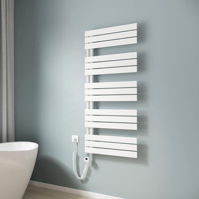 EMKE Badheizkörper Elektrisch 1320x600 mm, Handtuchheizkörper Elektrisch mit Thermostat Gebogen Hand