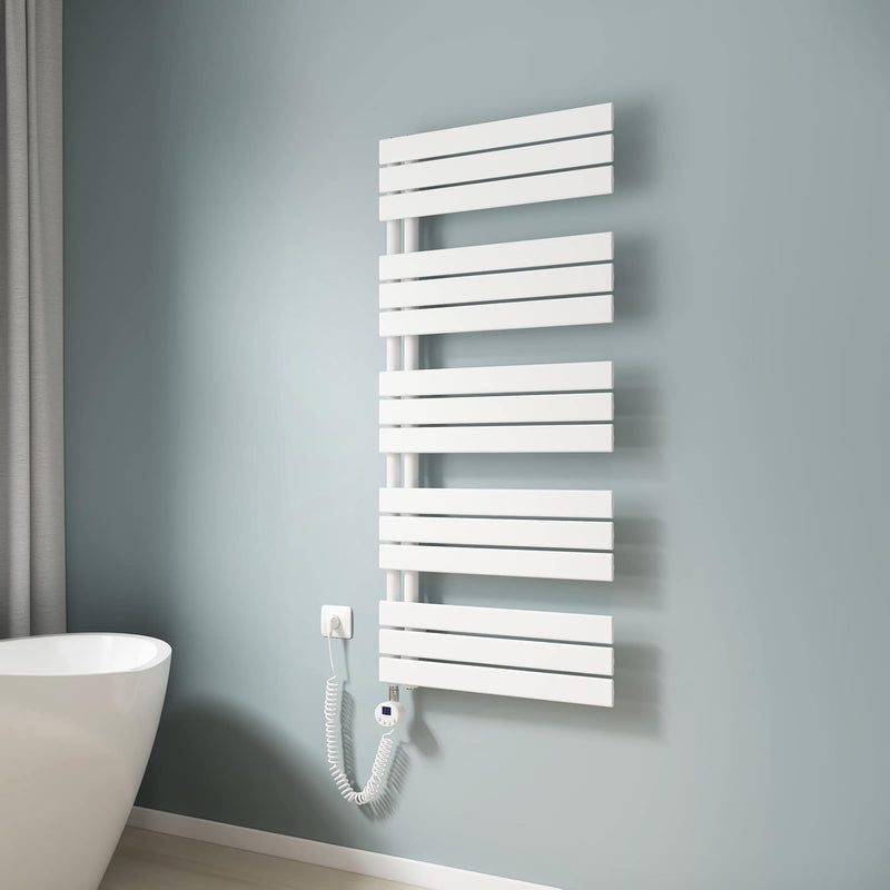 EMKE Badheizkörper Elektrisch 1320x600 mm, Handtuchheizkörper Elektrisch mit Thermostat Gebogen Hand