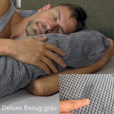 Traumreiter Seitenschläferkissen Visco Comfort M mit Bezug Grau Deluxe, Hybrid Kissen + 1cm Memory F
