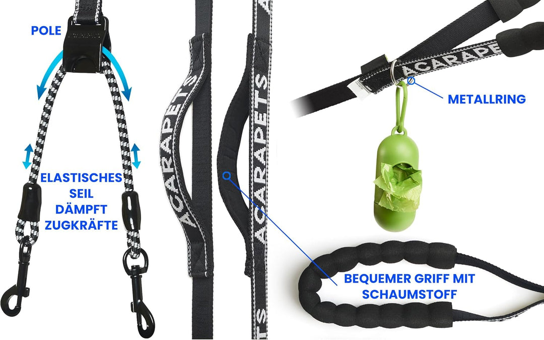 ACARAPETS Hundegeschirr und Leine, 3 Ringe, gepolstert und atmungsaktiv, mit elastischer Bifida-Lein