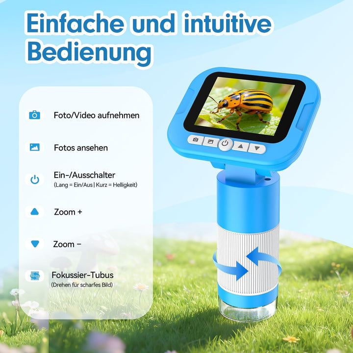 FINIBO Digitales Mikroskop für Kinder 1000X, 2,4″ Bildschirm, Kindermikroskop zum Lernen & Entdecken