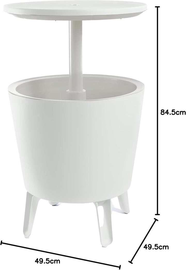 Keter CoolBar Partytisch weiss, inklusive Kühlfach, 49,5 x 49,5 x 57-84,5 cm, ausziehbar, wetterfest