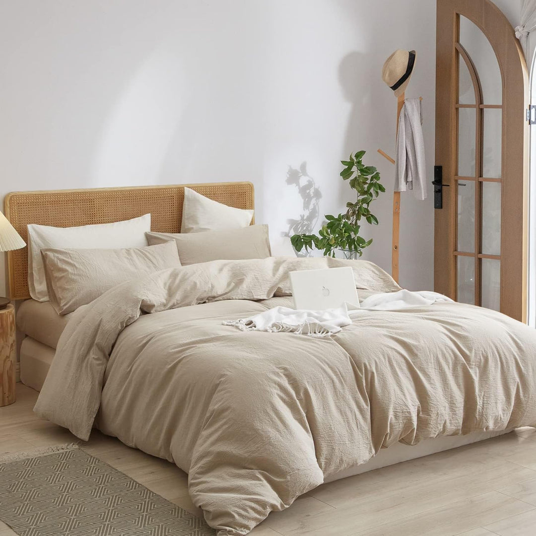 Freyamy Bettwäsche 135x200cm 2teilig Beige Unifarben Einfarbig Bettwäsche Gewaschene Microfaser Weic