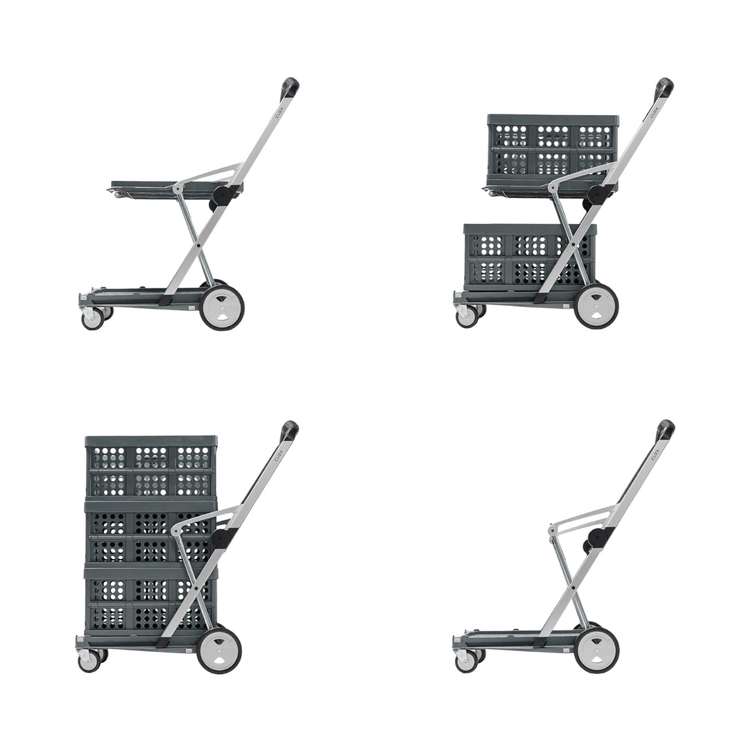 CLAX® Multifunktionaler Faltwagen | mobiler Klappwagen | Einkaufswagen mit Aufbewahrungskiste | Plat