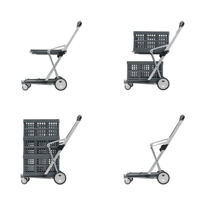 CLAX® Multifunktionaler Faltwagen | mobiler Klappwagen | Einkaufswagen mit Aufbewahrungskiste | Plat