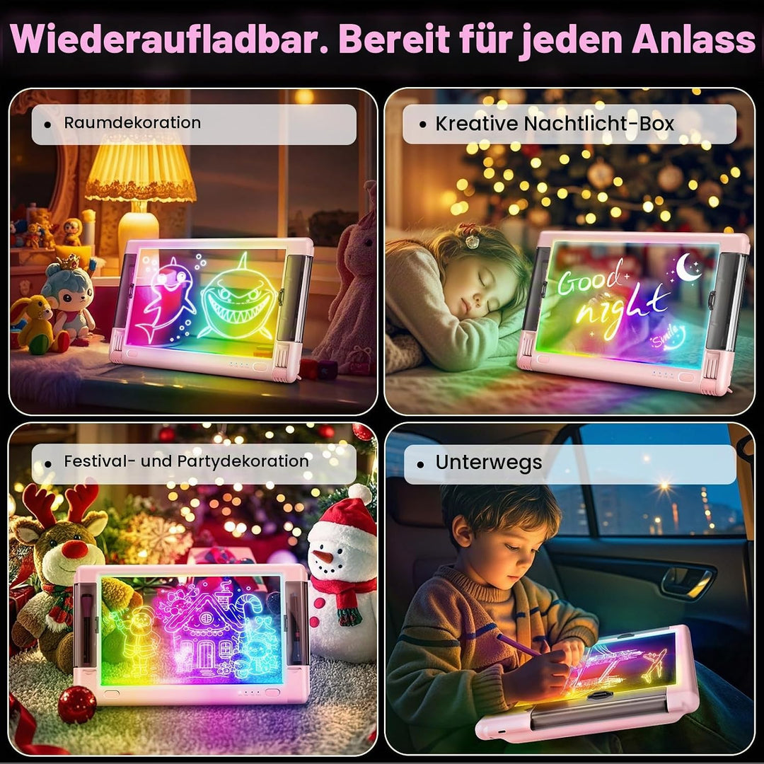 LED-Zeichentafel Wiederaufladbare, 15 Zoll Zeichenbrett &amp; Memoboard 9 Farben Lichteffekte Neon Kunst