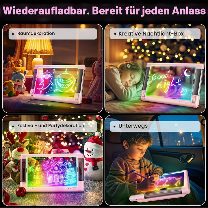 LED-Zeichentafel Wiederaufladbare, 15 Zoll Zeichenbrett &amp; Memoboard 9 Farben Lichteffekte Neon Kunst